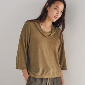Poetry Bronze Brown Linen Blend Cowl Neck Drape Lightweight Sweater 10 like new